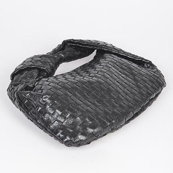 BNWT Brand New Weaved Metallic Small Soft Knotted Top Handle Bag- BLACK - Picture 3 of 5